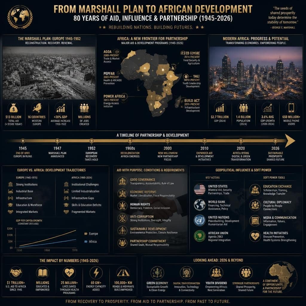 Plan Marshall à l'Afrique 75 ans diplomatie aide développement reconstruction Europe Afrique géopolitique